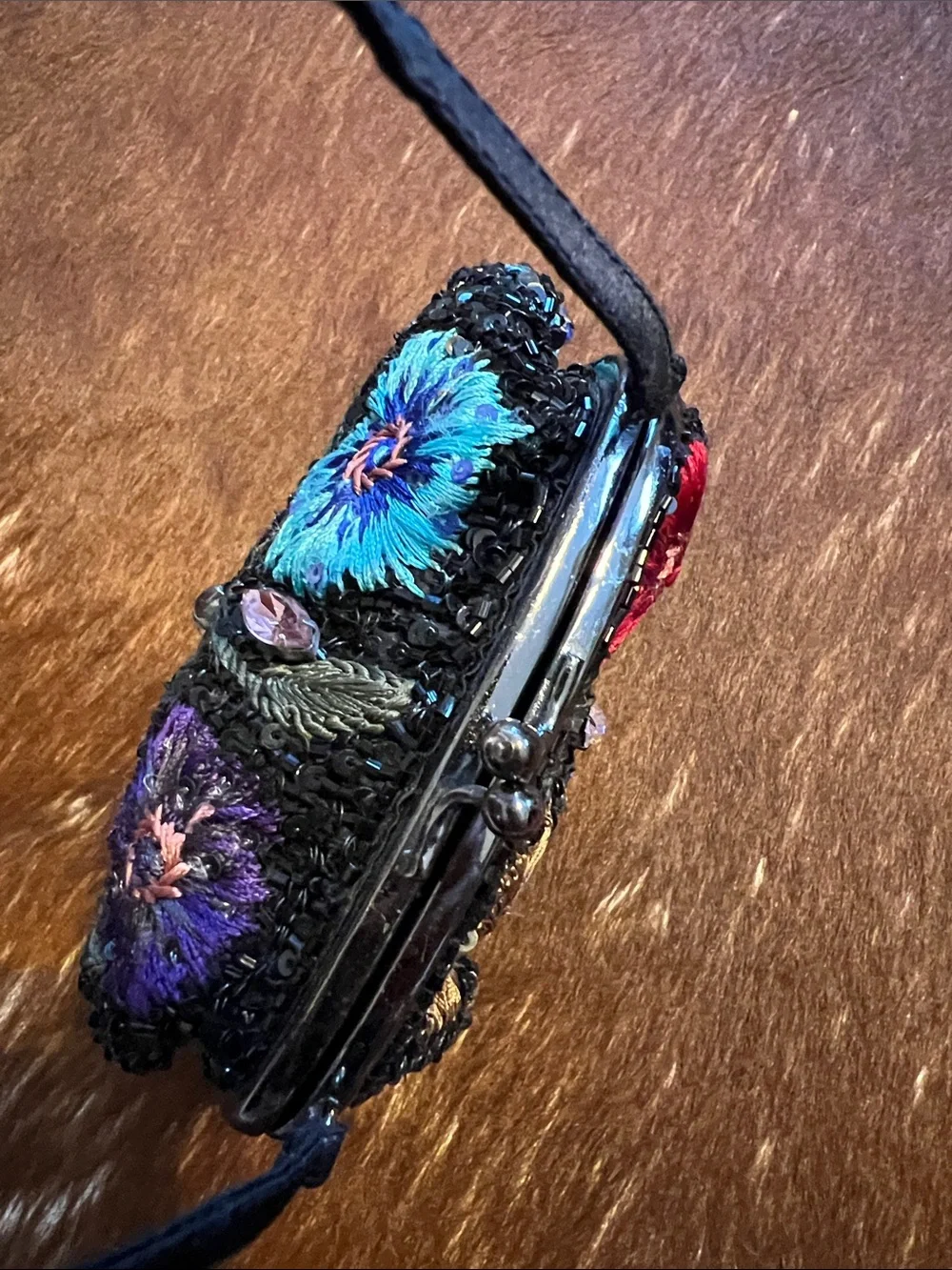 Santi Embroidered Black Floral Sequin Wristlet
